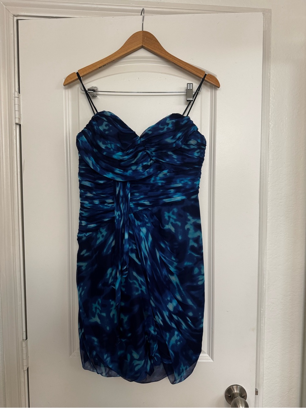 Strapless Blue Tie-Dye Cocktail Dress